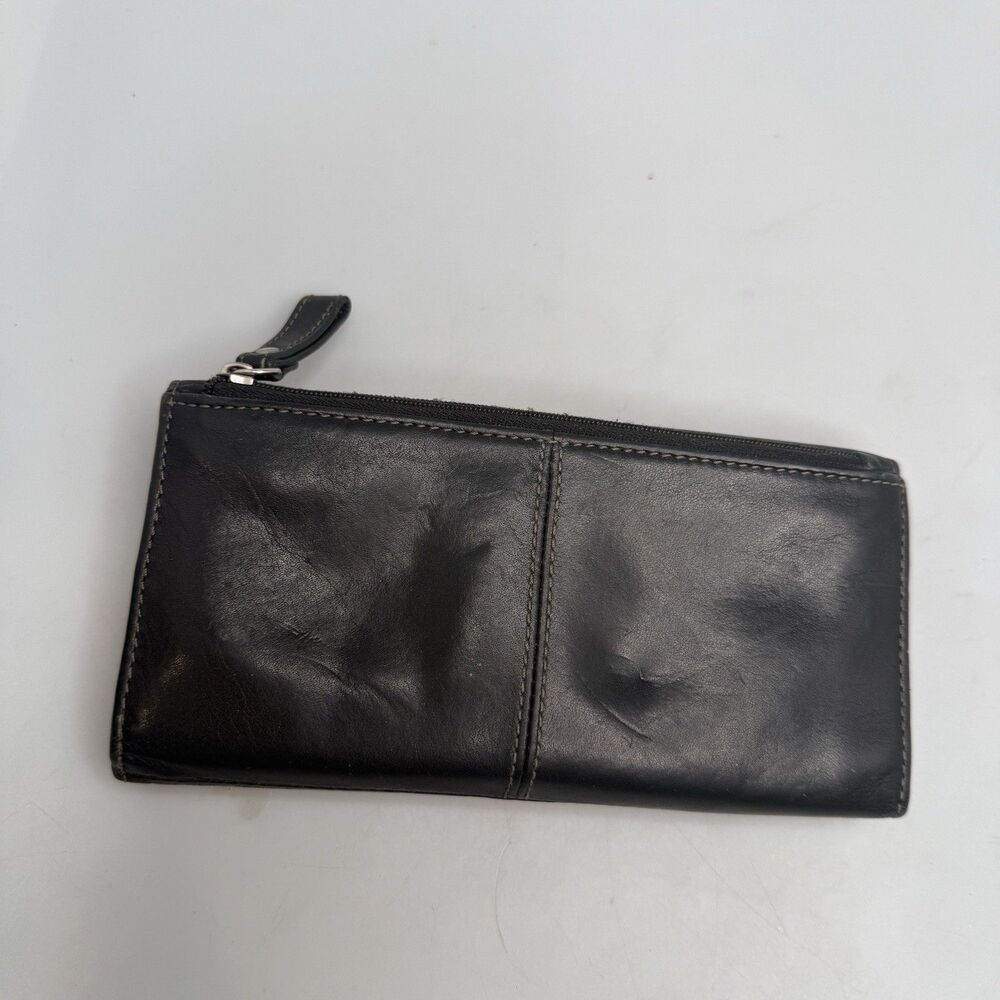 Fossil Black Leather Long Checkbook Card Holder Organizer Wallet Billfold - Picture 10 of 16